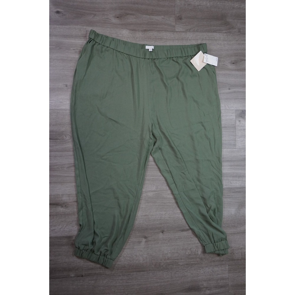 New 14th & Union Lightweight Relaxed Cropped Green Chiffon Pants Women's 3X
